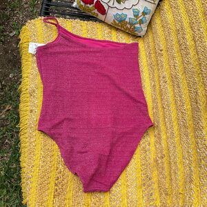 🌺 NWT Good American One Shoulder One Piece Swimsuit in Hawaiian Pink Size XL